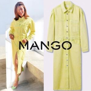NWT MANGO! Lime Denim Midi Jean Shirt Dress 4